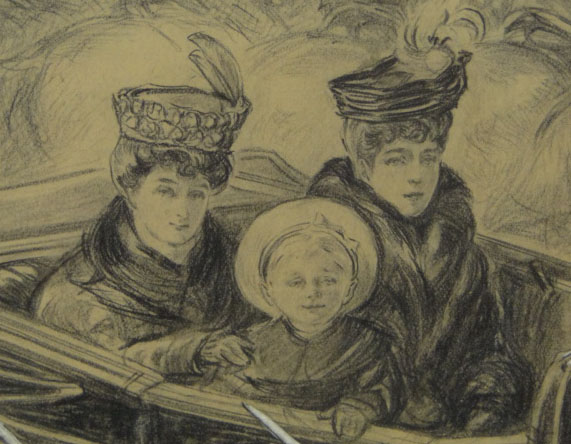 D. MacPherson Pencil, Charcoal and Heightener "Two Queens in Open Carriage" 