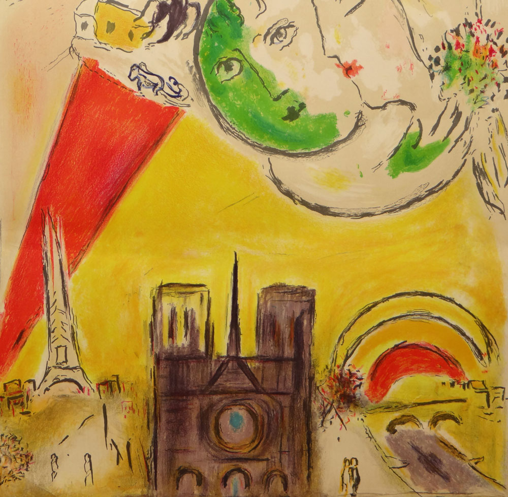 Marc Chagall Original Lithographic Technique Printed Poster "Marc Chagall - From the Collection of the Museum of Art, Kibbutz Ein Harod" This is not an offset printed poster it is a lithograph of Chagall and was printed in 1979 in a limited edition by the