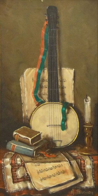 Aristid Szendy Hungarian (1903-1972) Oil on Canvas "Still Life with Banjo"