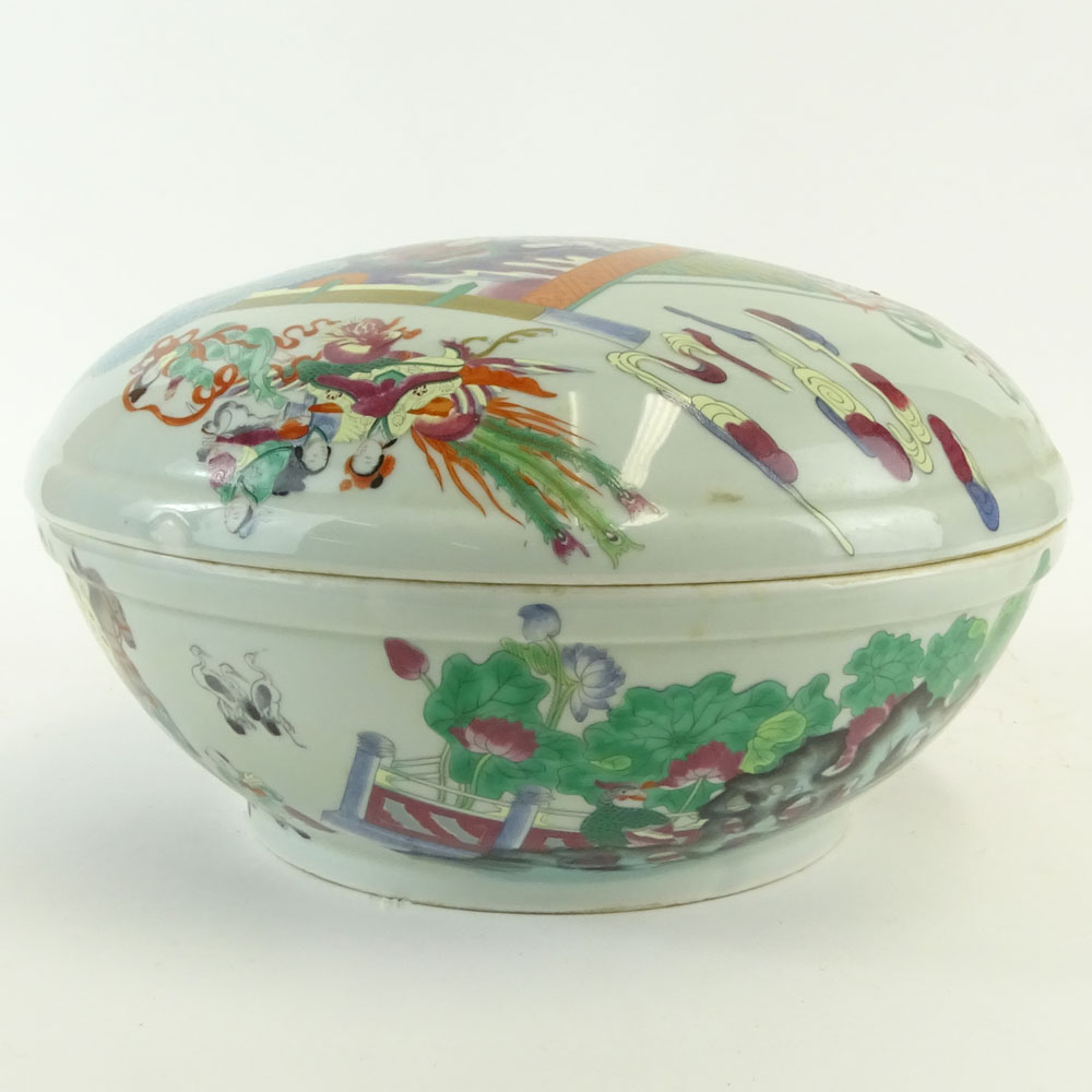Large Chinese Hand Painted Porcelain Round Covered Tureen