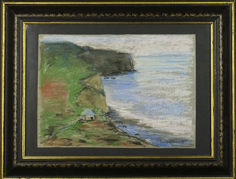 after: Claude Monet, French (1840-1926) pastel on paper, coastal landscape