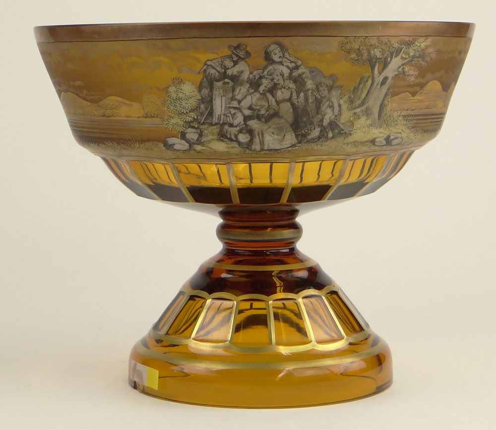 Antique Amber Colored Bohemian Cut Glass Center Bowl