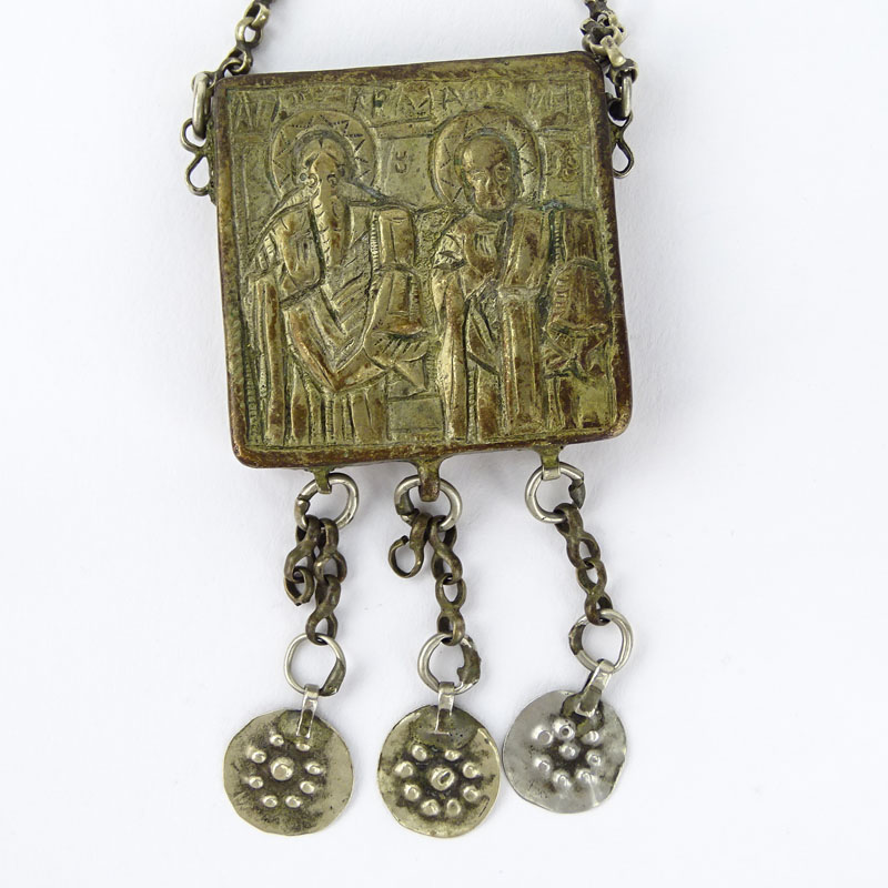19th Century or Earlier Greek Silver Icon / Reliquary Necklace