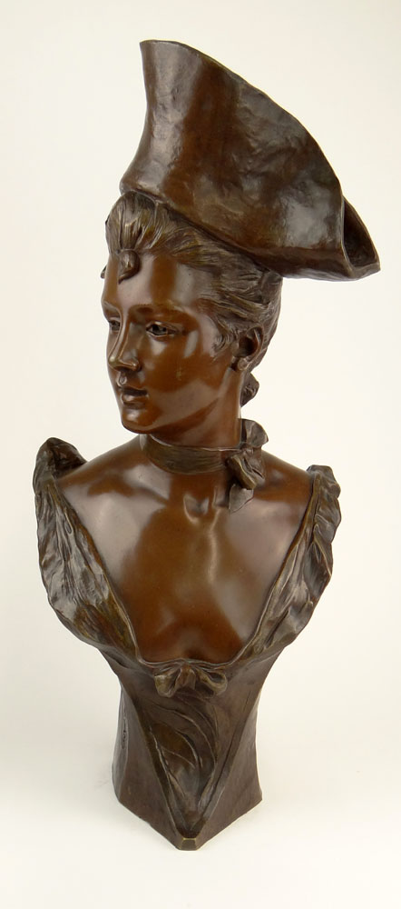 George van der Straeten, Belgian (1856-1941) Bronze Sculpture 'Woman with Tricorner Hat"