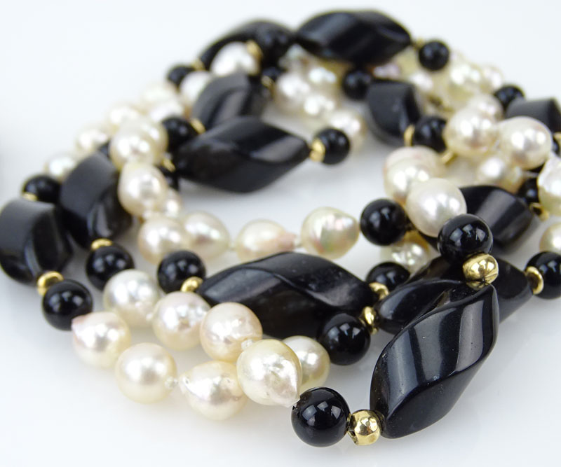 Two (2) Pearl, Black Onyx and Bead Necklaces