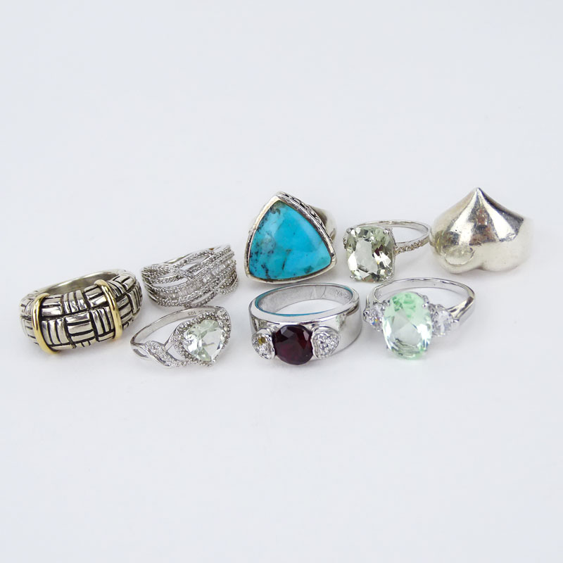 Collection of Eight (8) Sterling Silver Rings, Five with Gemstones