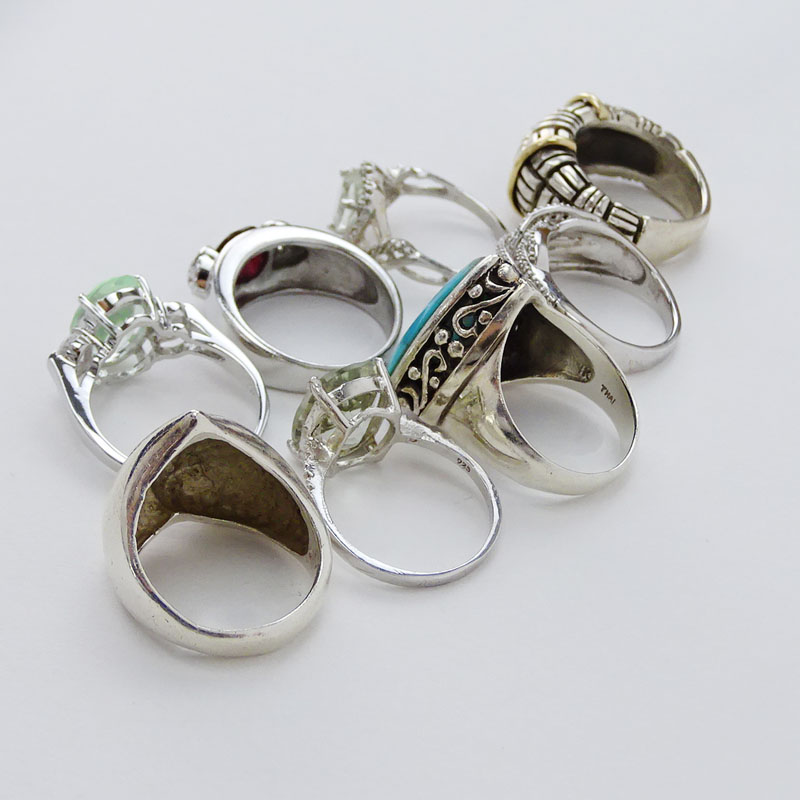 Collection of Eight (8) Sterling Silver Rings, Five with Gemstones