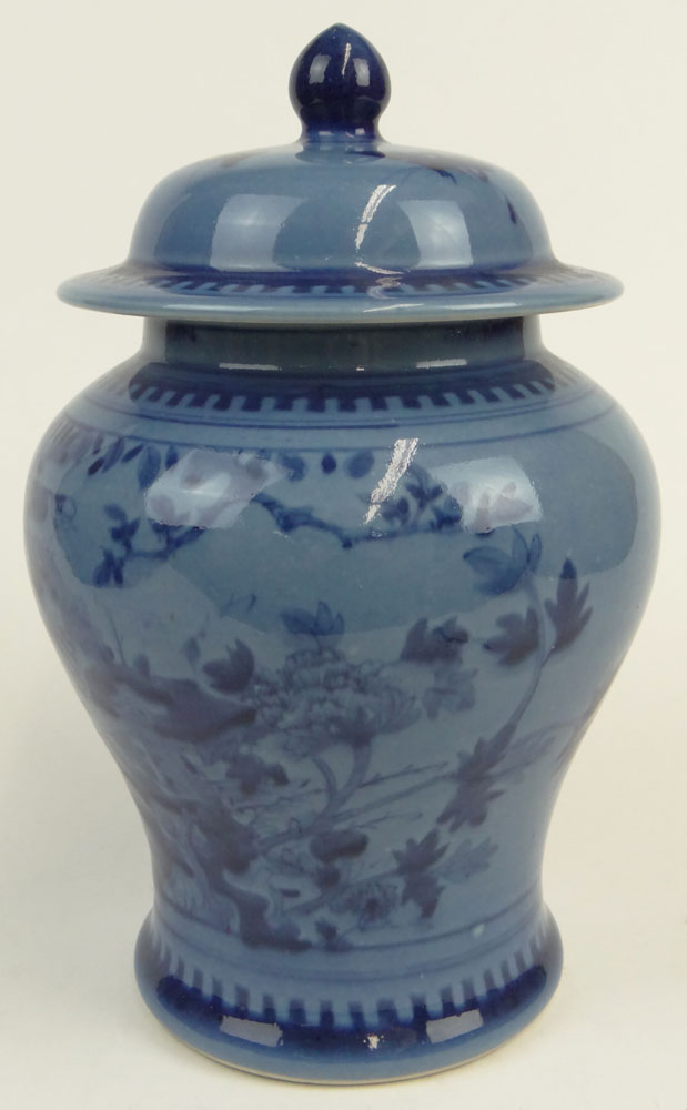 Chinese Blue Porcelain Covered Baluster Jar with Foliate Decoration