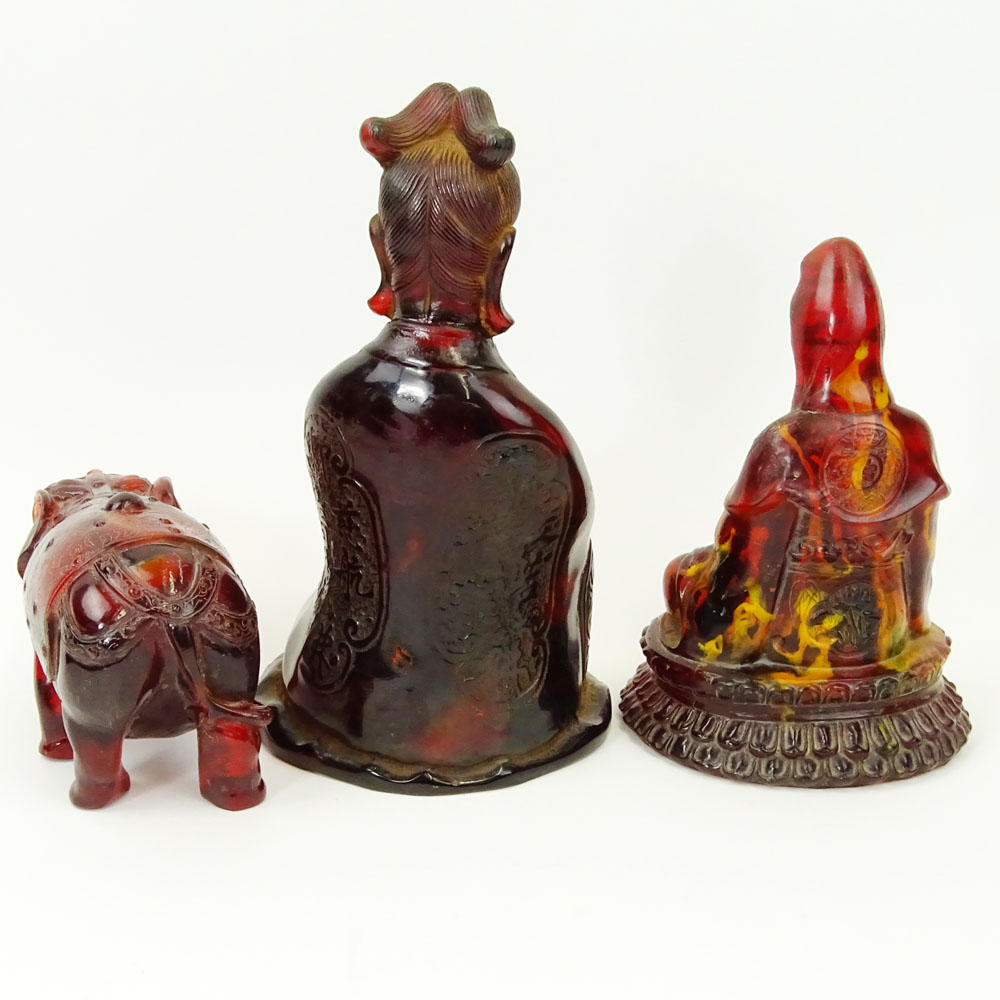 Lot of Three (3) Vintage Carved Amber Deity Figurines