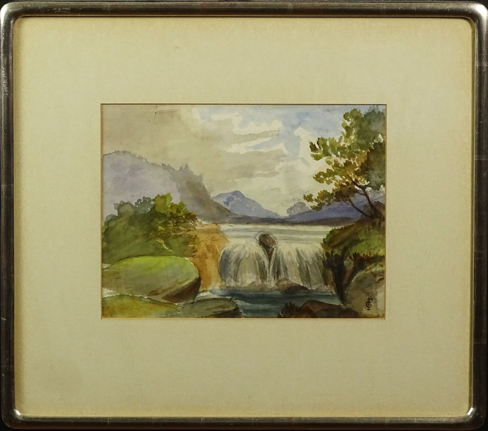 Charles Stuart Forbes, American (1856 - 1926) Watercolor "Waterfall" Signed Lower Right CF Monogram