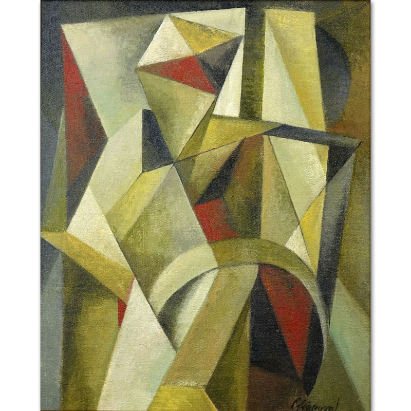Youla Chapoval, French/Russian (1919-1951) "Composition" Abstract Geometric Oil on Canvas. 