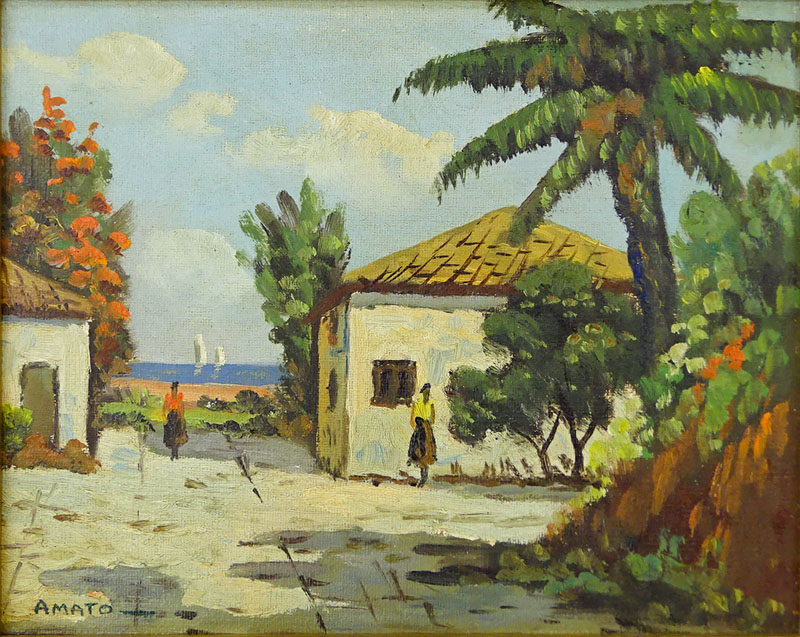 Orazio Amato, Italian (1884-1952) Oil on board "Courtyard".