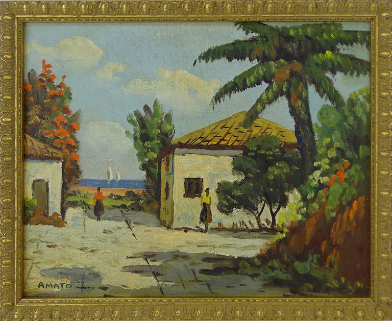 Orazio Amato, Italian (1884-1952) Oil on board "Courtyard".