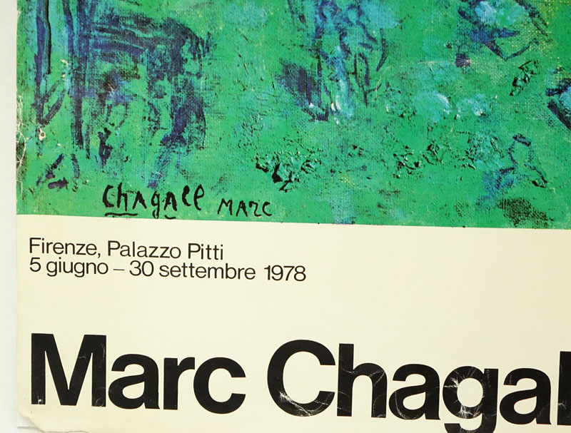 1978 Italian Exhibition Poster, Marc Chagall a Palazzo Pitti. This poster was produced for an 1978 exhibition of Chagall's work at Palazzo Pitti in Florence, Italy. 