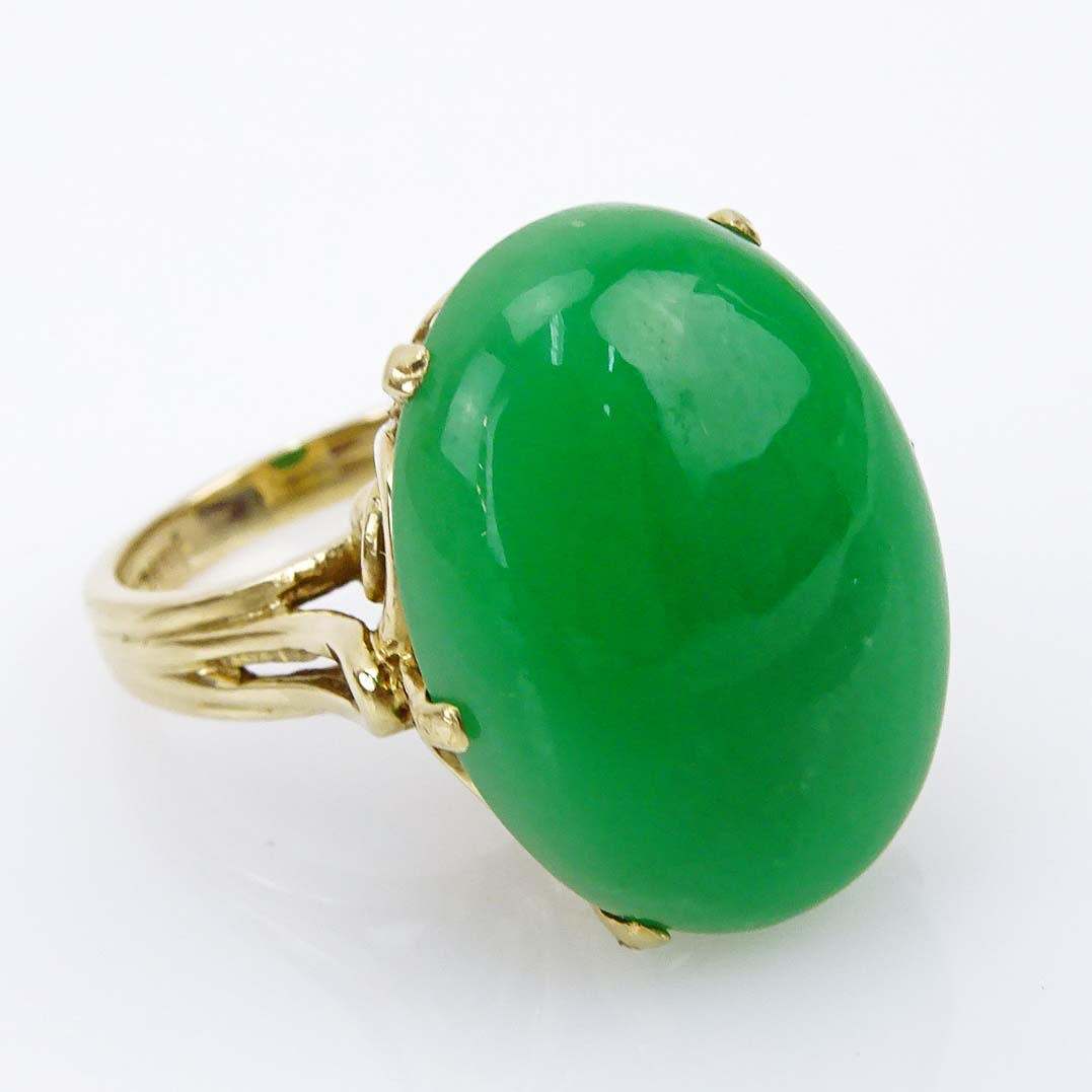 Vintage Approx. 18.94 Carat Double Cabochon Jade and 14 Karat Yellow Gold Ring.