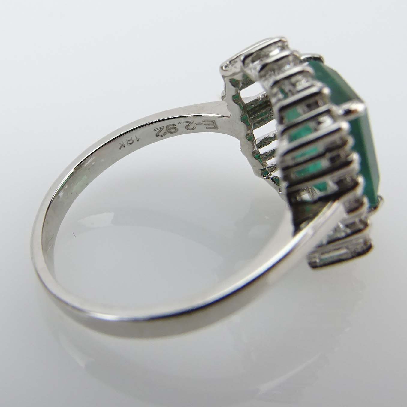 Contemporary 2.92 Carat Emerald, Diamond and 18 Karat White Gold Ring. 