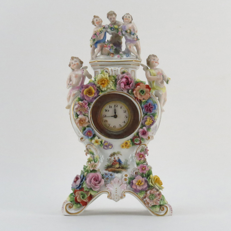 Meissen Style Porcelain Figural Clock.