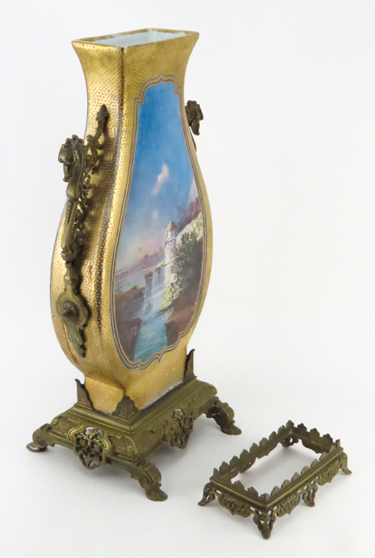 19th Century French Old Paris Orientalist Painted Porcelain and Bronze Mounted Urn/Vase.
