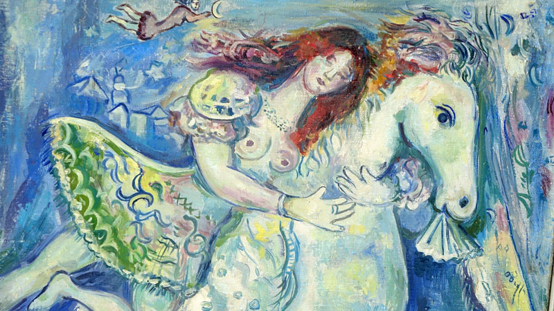 After: Marc Chagall, French/Russian (1887-1985) "Danseuse au Cirque" Oil on Canvas Signed Lower Left. 