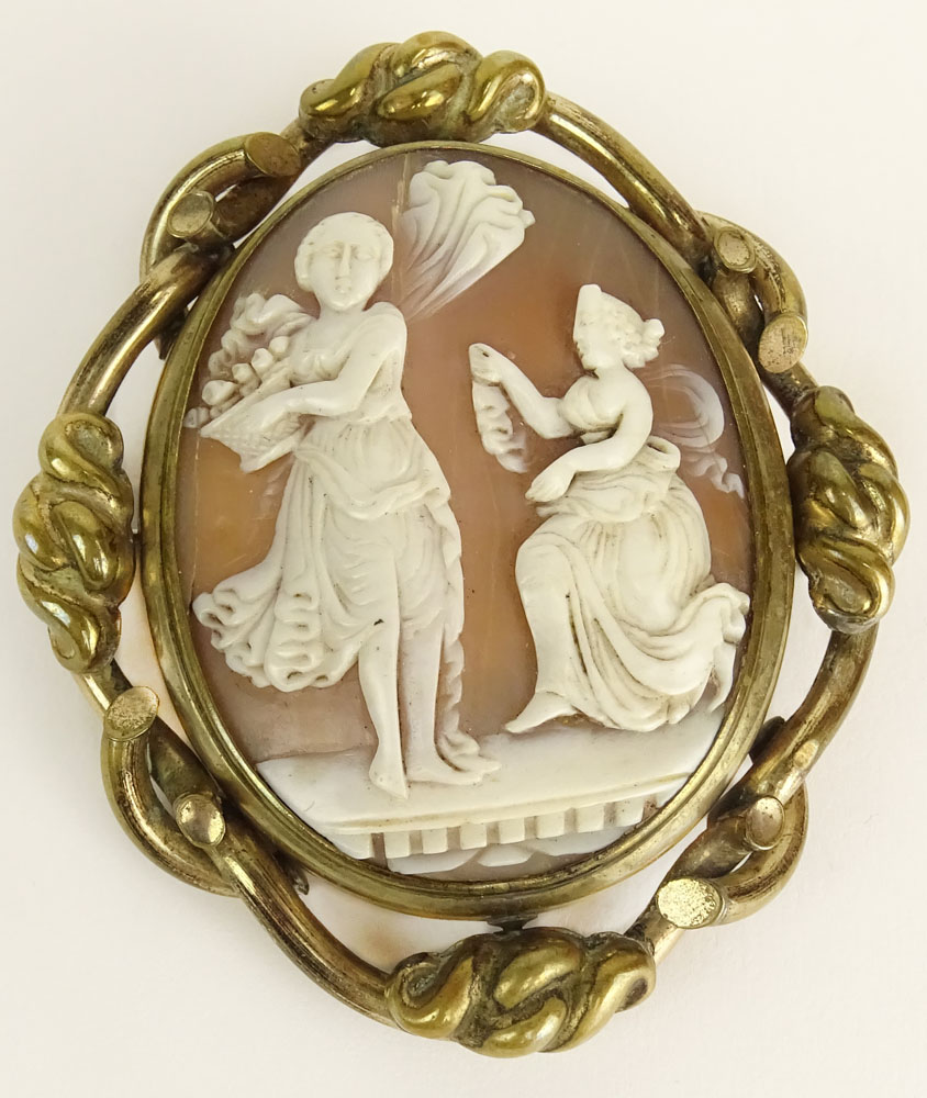 Victorian Carved Shell Cameo and Gold Filled Brooch.