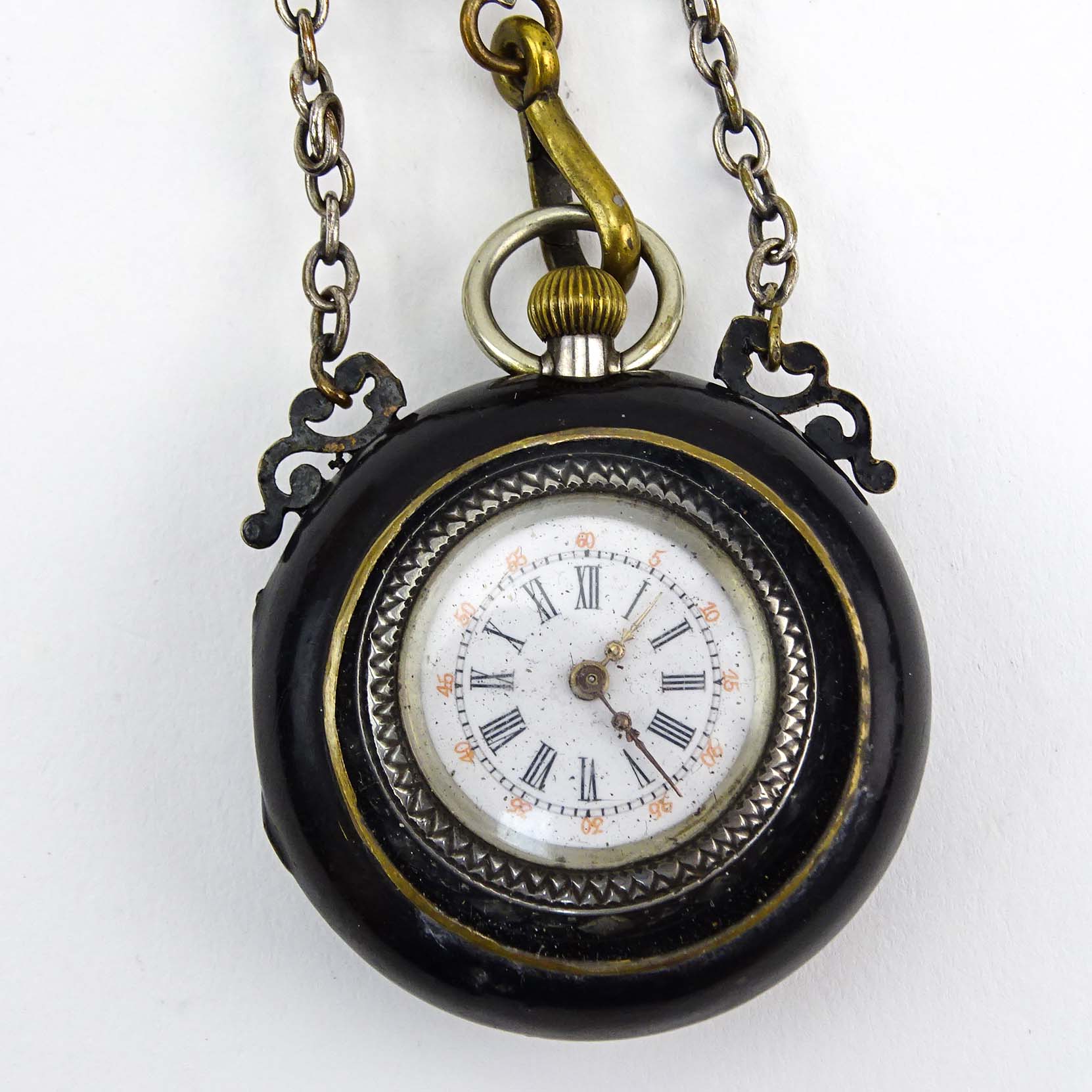 Antique Chatelaine with Lady's 835 Silver Locle Pocket Watch.