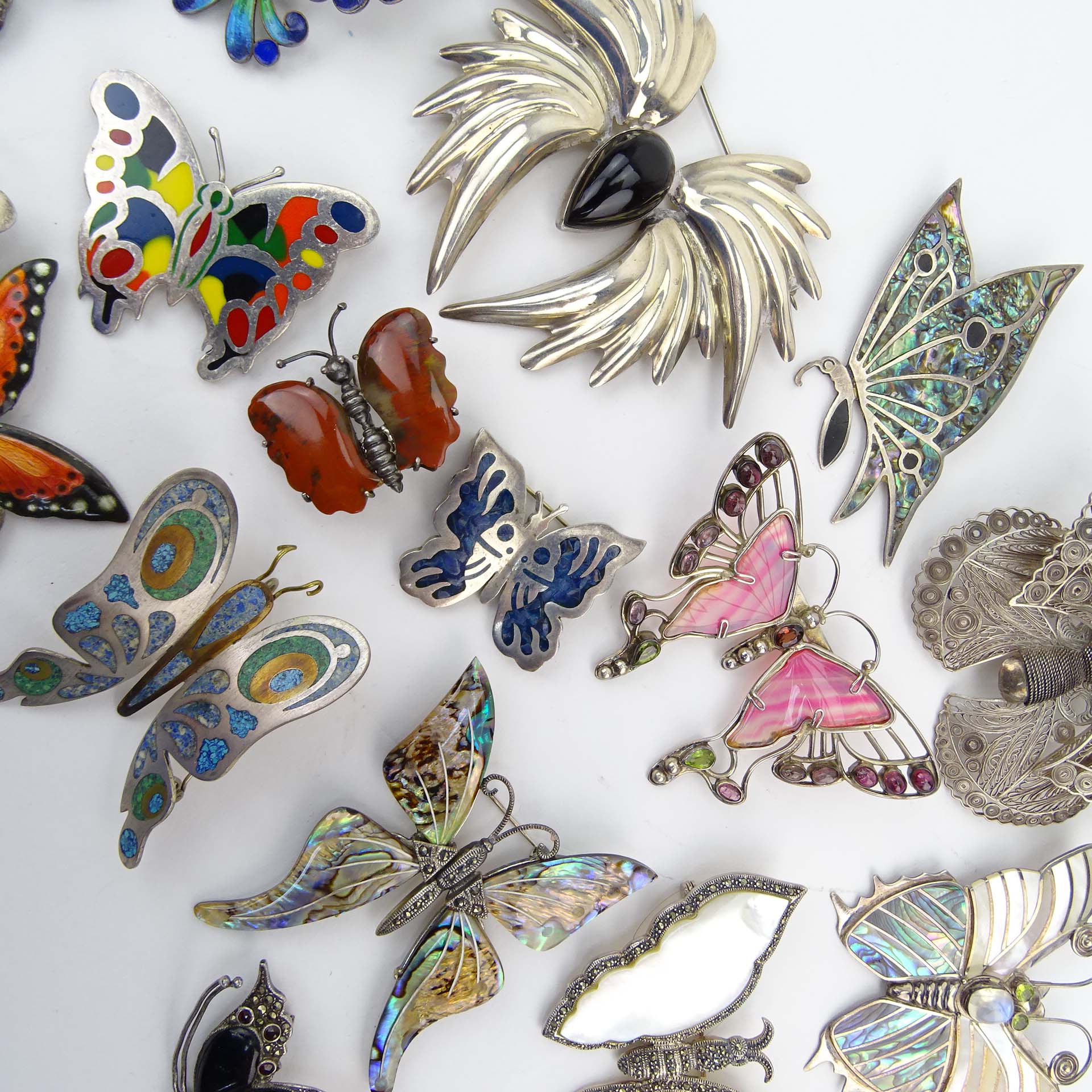 Collection of Seventeen (17) Silver Butterfly Brooches.