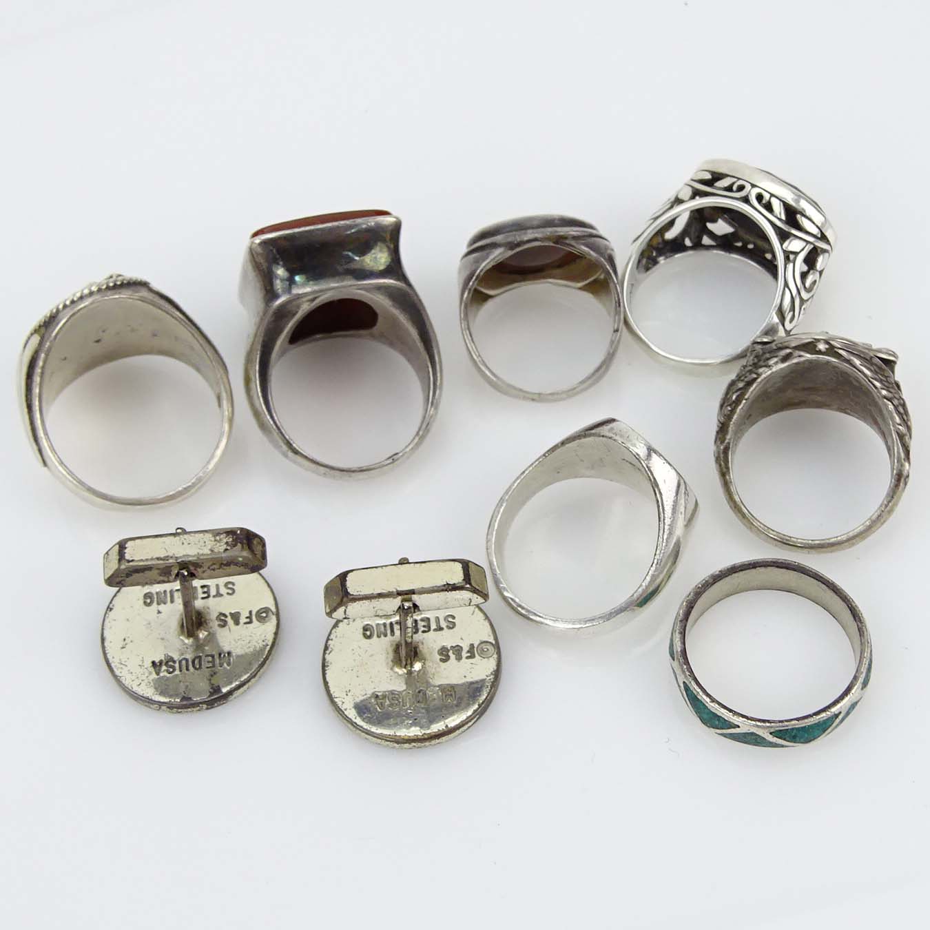 Collection of Sterling Silver Rings and Cufflinks.