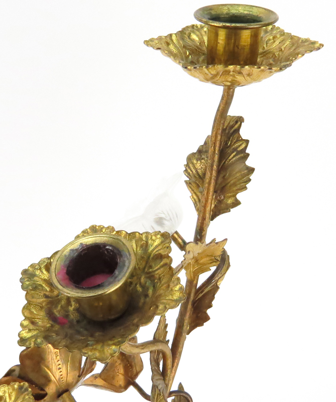 Vintage Decorative Bronze Menorah In A Floral Form. The flowers inset with colored jewels.