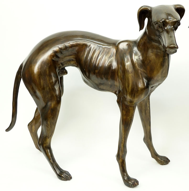 Pair of Life Size Patinated  Bronze Greyhound/Dog Sculptures.