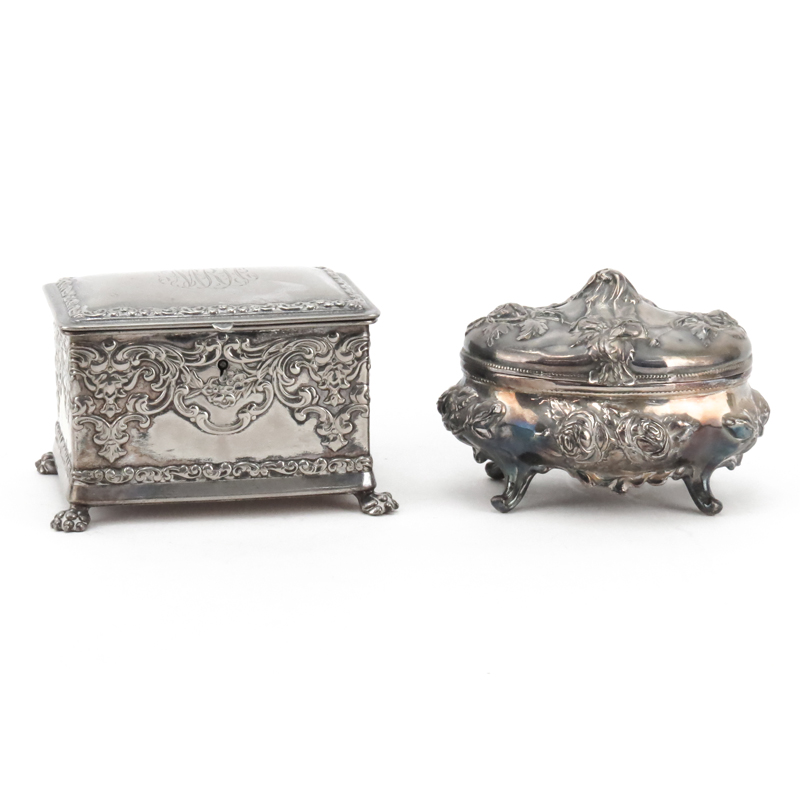 Collection of Two (2) Antique or Vintage Silverplate Repousse Boxes.