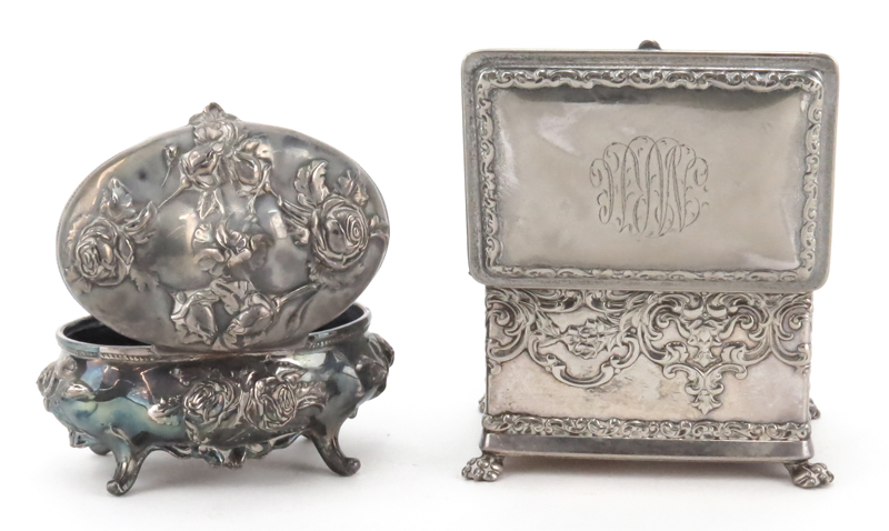 Collection of Two (2) Antique or Vintage Silverplate Repousse Boxes.