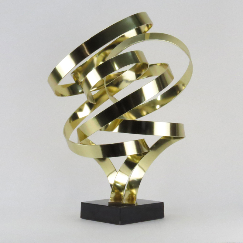 Dan Murphy (20th C.) Modern Abstract Ribbon Form Gilt Aluminum Sculpture.