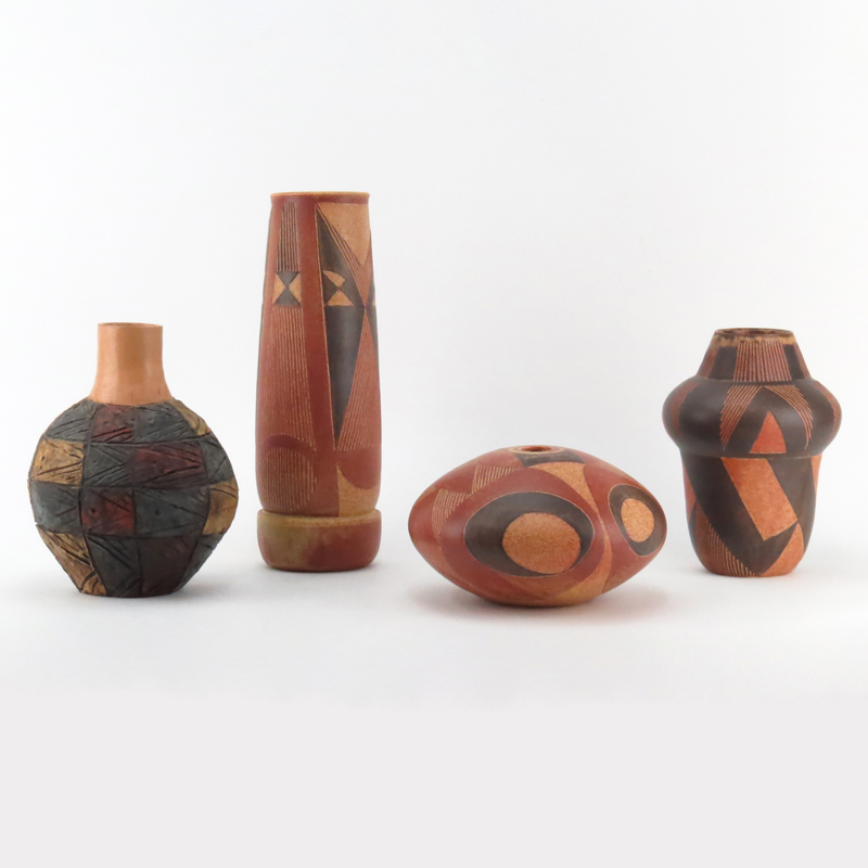 Collection of Four (4) Native American Polychrome Pottery Vases.