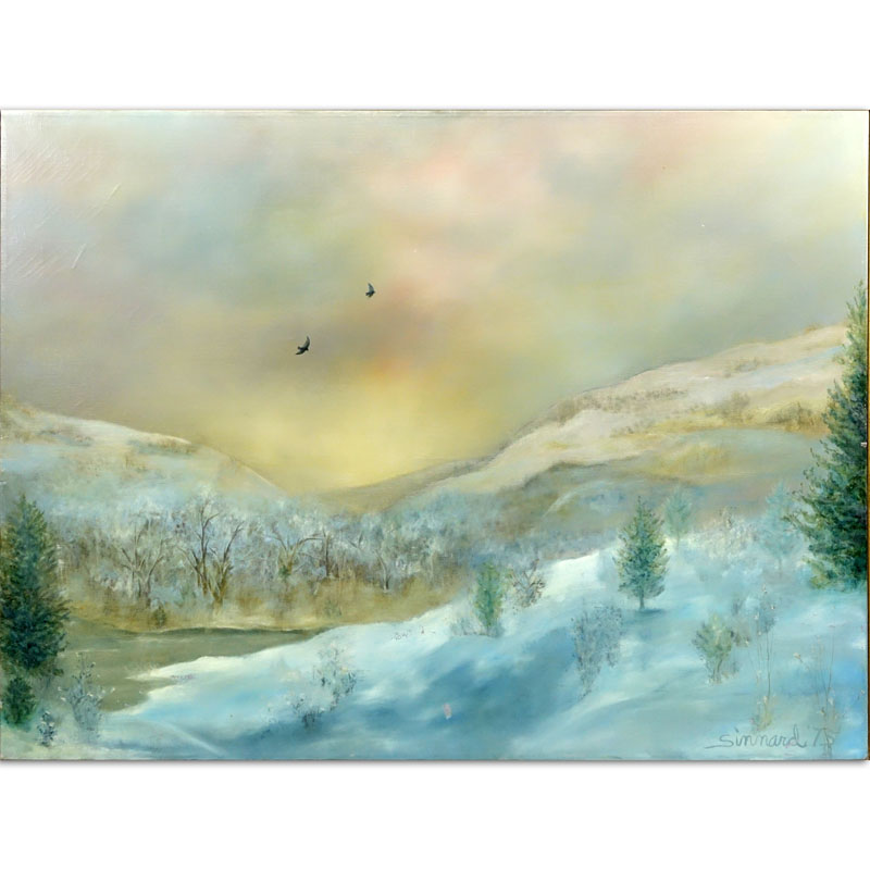 Elaine Sinnard, American (b. 1926) Oil on canvas "Mountain Landscape". 