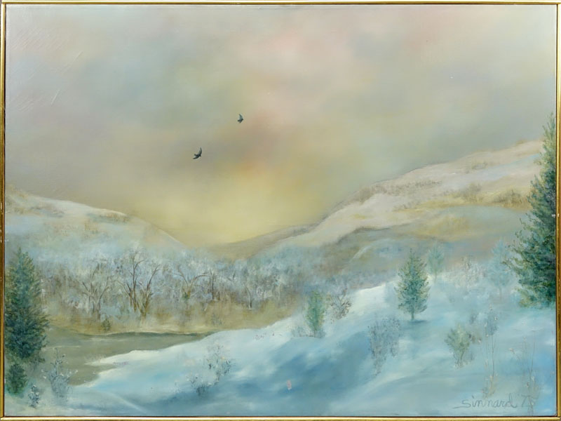 Elaine Sinnard, American (b. 1926) Oil on canvas "Mountain Landscape". 
