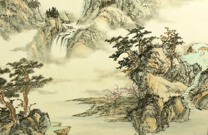 Large 20th Century Chinese Watercolor On Paper "Landscape".