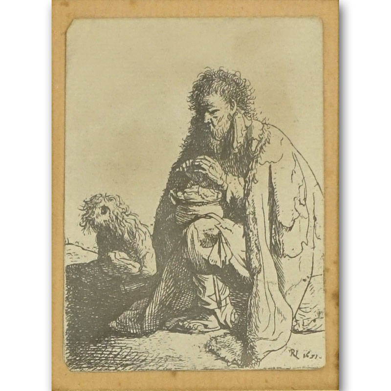 After Rembrandt van Rijn, Dutch (1606-1669) Etching "Seated Beggar And His Dog".