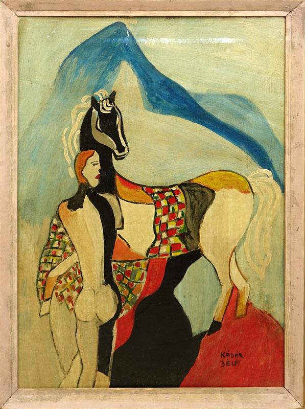 Attributed to: Bela Kadar, Hungarian  (1877-1956) Oil on cardboard "Nude With Horse".