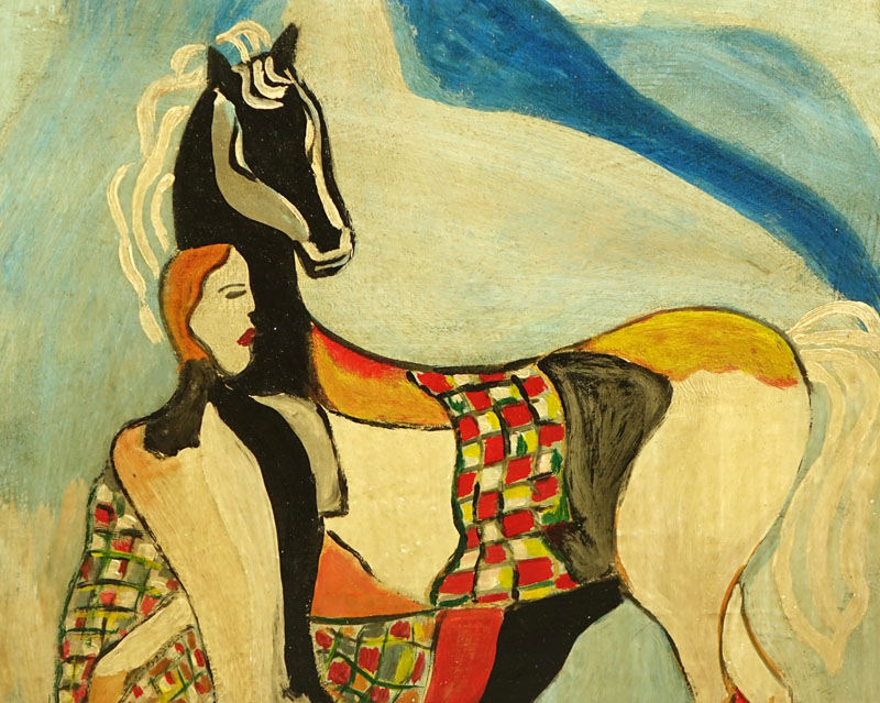 Attributed to: Bela Kadar, Hungarian  (1877-1956) Oil on cardboard "Nude With Horse".