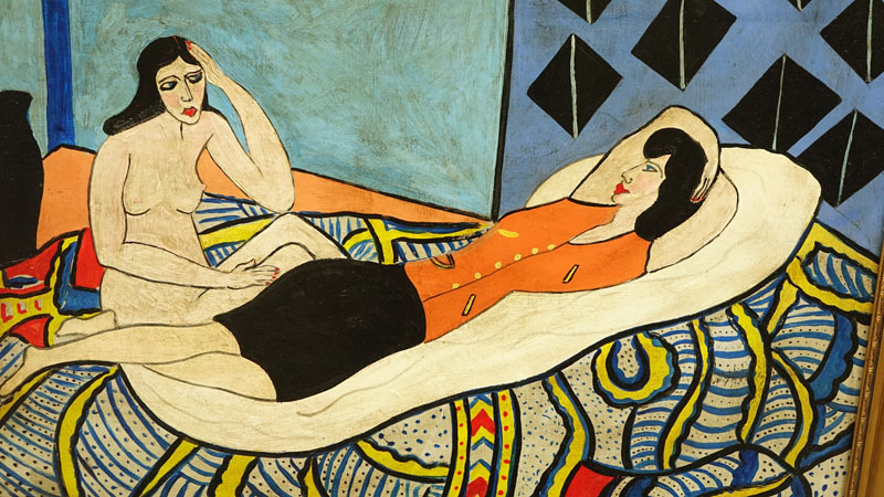 Dutch Modernist School Oil On Cardboard "Nude With Lady In Repose".