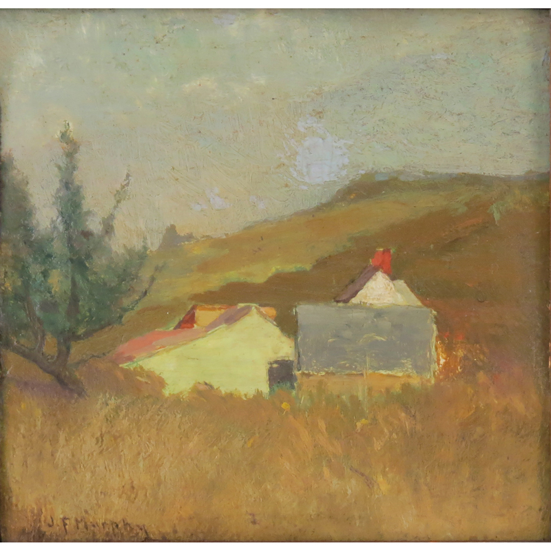 John Francis Murphy, American (1853-1921) "Grain Field" Oil on Wood Panel.