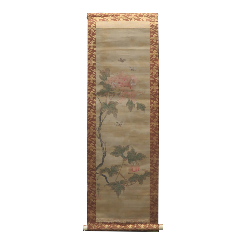 Possibly Kan? Tan'y?, Japanese (1602-1674) Watercolor On Silk Scroll "Flowers".