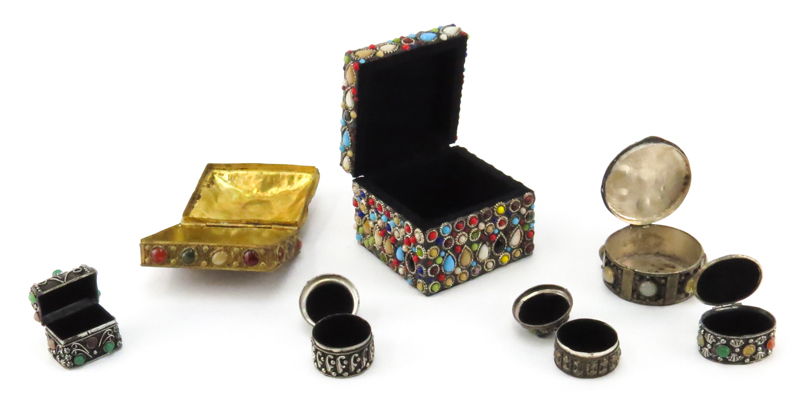 Collection of Seven (7) Indian Gemstone Inlaid Boxes.