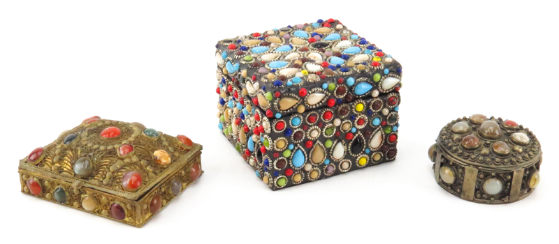 Collection of Seven (7) Indian Gemstone Inlaid Boxes.