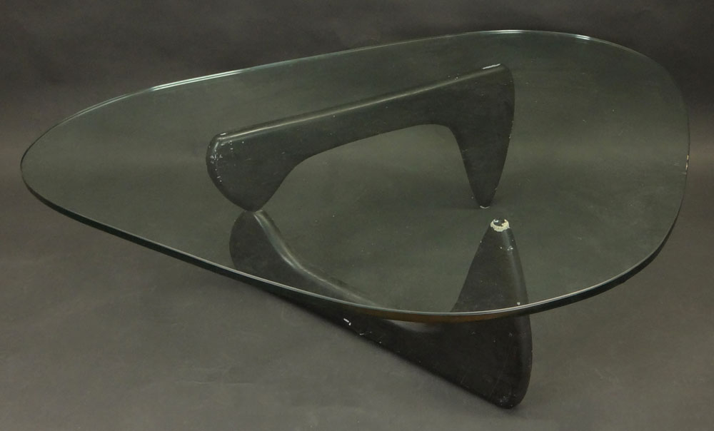 Reproduction Isamu Noguchi Designed Wood and Glass Coffee Table.