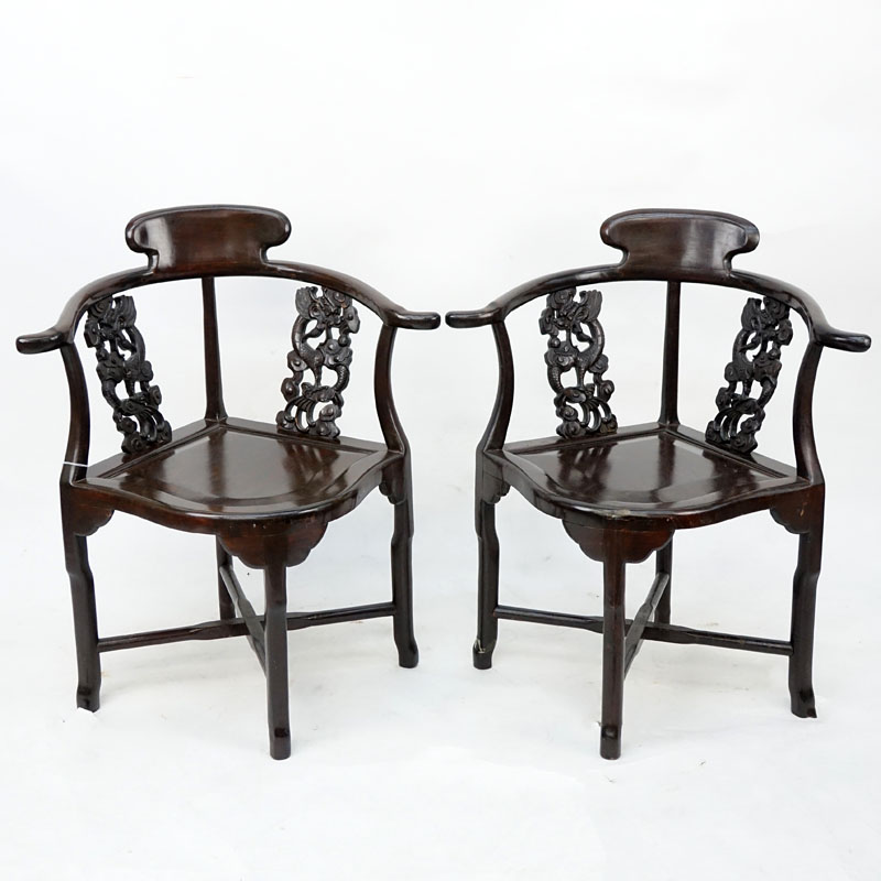 Pair of Antique Chinese  Carved Rosewood Corner Chairs.