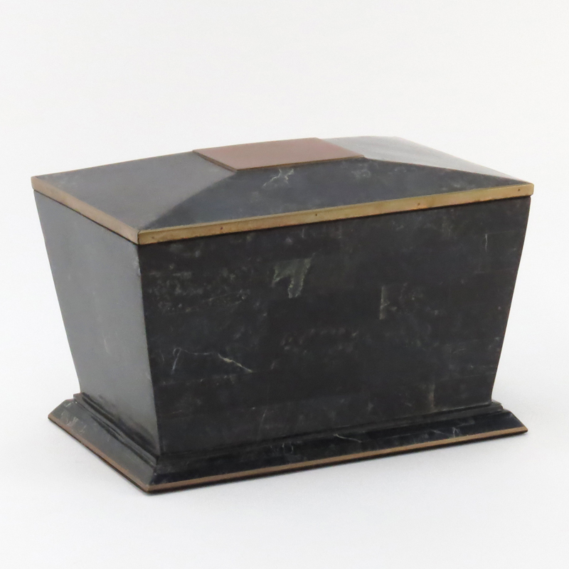 Maitland Smith Style Tessellated Marble and Brass Jewelry Casket Box.