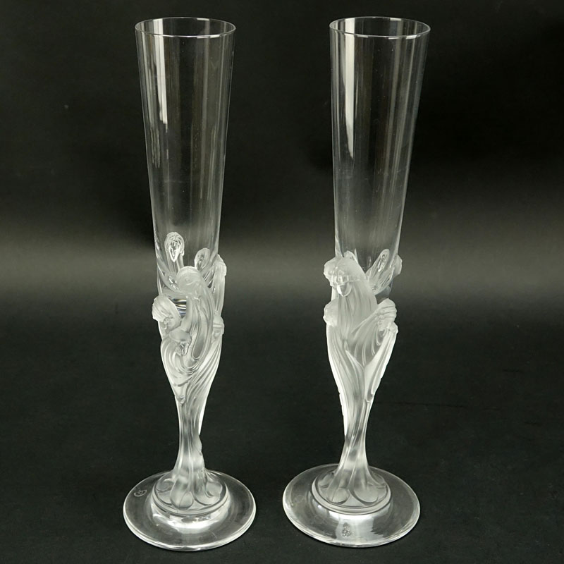 After: Romain "Erte" de Tirtoff (1892-1990) Pair of Cristallerie de Sevres Art Deco Style Champagne Flutes. 