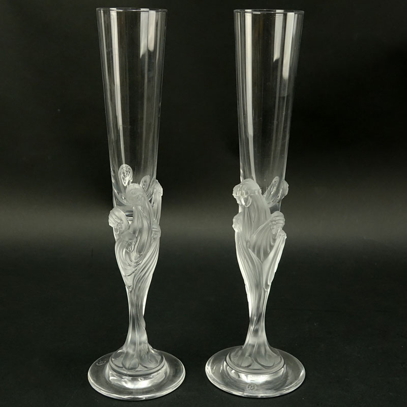 After: Romain "Erte" de Tirtoff (1892-1990) Pair of Cristallerie de Sevres Art Deco Style Champagne Flutes. 