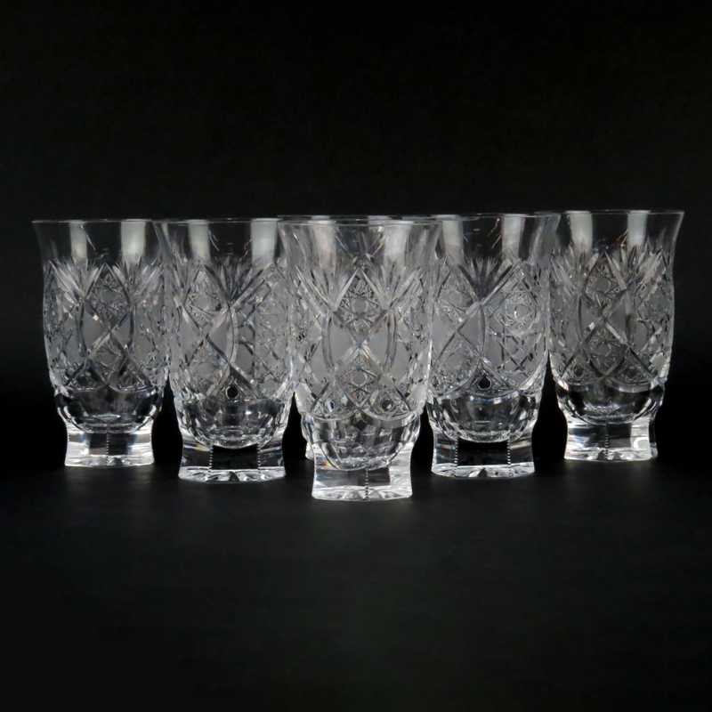 Six (6) Vintage Cut Glass Water Glasses. Unsigned.